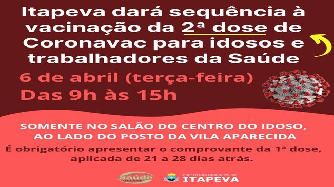 Itapeva dará sequência à vacinação da 2ª dose de Coronavac para idosos e trabalhadores da Saúde