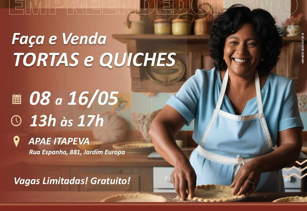 Prefeitura de Itapeva está com as inscrições abertas para curso de tortas e quiches na Apae