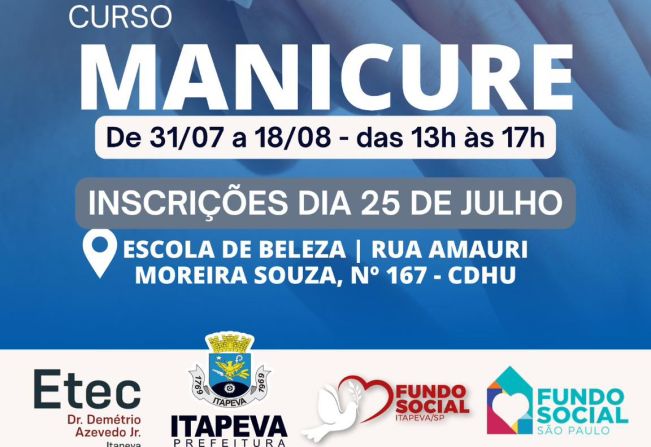 Novas vagas são abertas para o Curso gratuito de Manicure