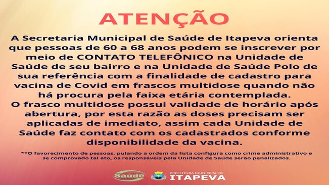 Idosos entre 60 e 68 anos podem se inscrever para receber vacina contra a Covid